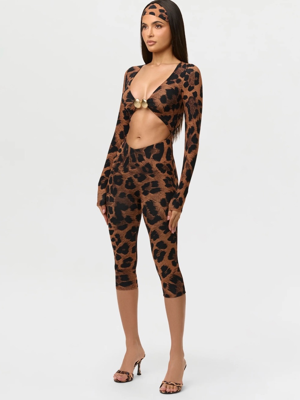 Naked Wardrobe Leopard Print Cutout Jumpsuit